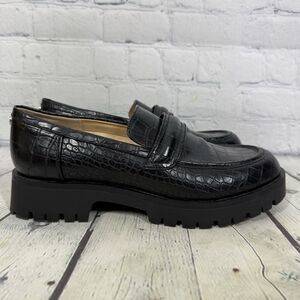 Nine West Loafer Women Size 9.5 Black Platform Croc Faux Leather Y2K Chunky Hamm